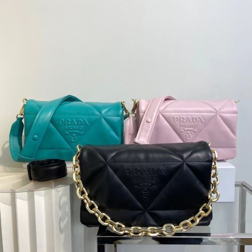 Prada systeem gewatteerde schoudertas origineel schapenvacht leer 1AD306