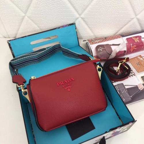 Prada leren schoudertas 66136 rood