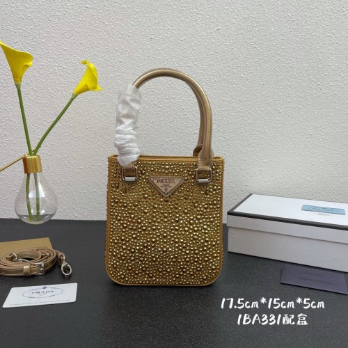 Prada leren kleine tas met kunstkristallen draagtas 1BC331 Goud