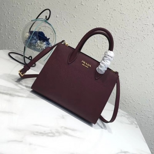 Prada saffiano lux tote originele leren tas bn4458 Wine