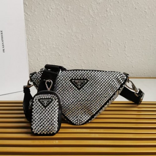 Prada met kunstkristallen schoudertas 1AH190 zwart