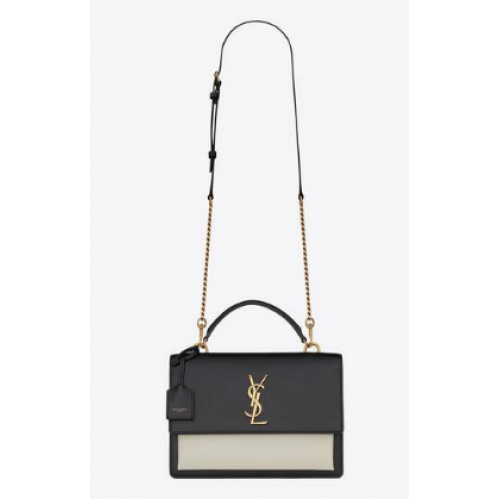 SAINT LAUREN SUNSET MEDIUM TOP HANDVAT IN GLAD LEER 634723 ZWART