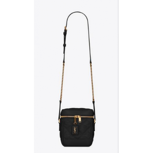 SAINT LAURENT 80S TOILETTAS IN CARRE-GEWATTEERD GRAIN DE POUDRE RELIEF LEER 649779 zwart