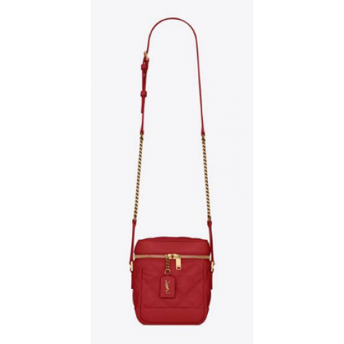 SAINT LAURENT 80S TOILETTAS IN CARRE-GEWATTEERD GRAIN DE POUDRE RELIËF LEER 649779 rood