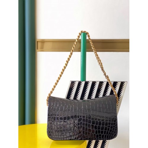 SAINT LAURENT CASSANDRA IN GLANZEND LEER MET KROKODIL-RELIËF Y642009 zwart