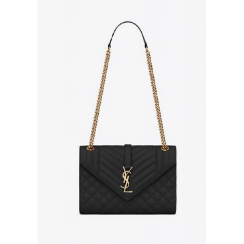 SAINT LAURENT ENVELOP MEDIUM TAS IN MIX MATELASSE GRAIN DE POUDRE RELIEF LEER 600185 ZWART & GOUD