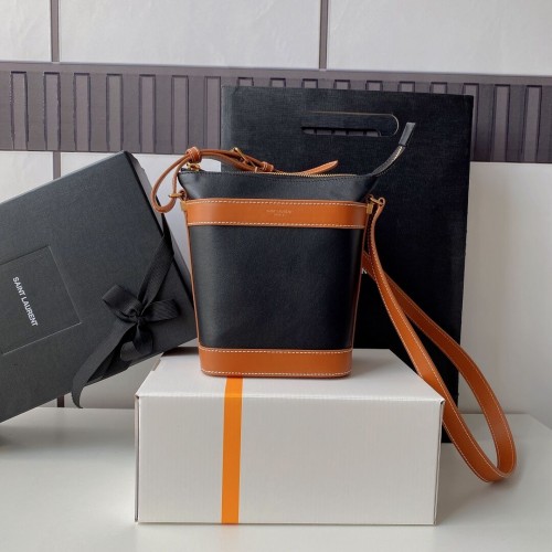 SAINT LAURENT KAIA KLEINE SATCHEL IN GLANZEND LEER Y821002 zwart&bruin