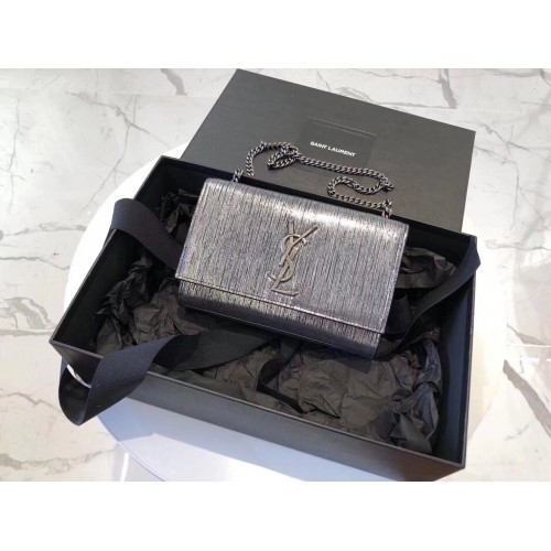 SAINT LAURENT Kate Silver Wire schoudertas met krokodillenreliëf 474366 Zilver