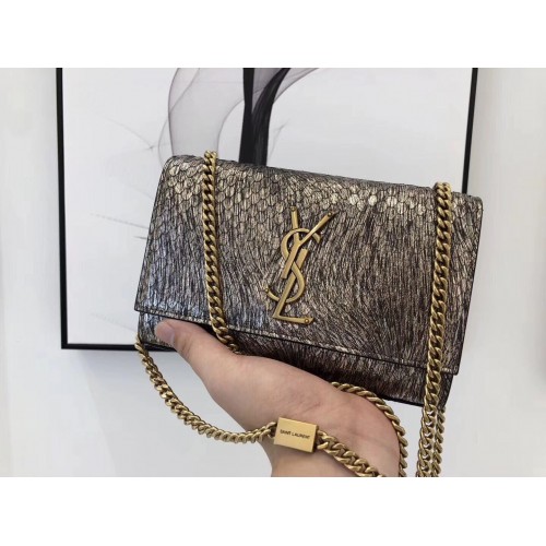 SAINT LAURENT Kate slangenleren schoudertas met krokodillenreliëf 474366 goud