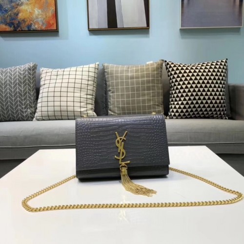 SAINT LAURENT Kate leren schoudertas met krokodillenleer 474366 grijs