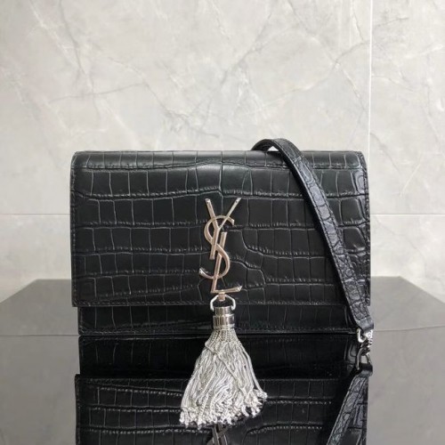 SAINT LAURENT Kate crossbodytas van leer met krokodillenreliëf 452159 zwart