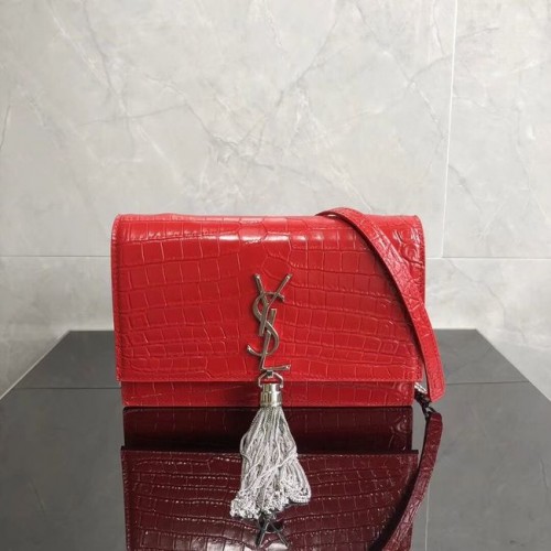 SAINT LAURENT Kate crossbodytas van leer met krokodillenreliëf 452159 rood