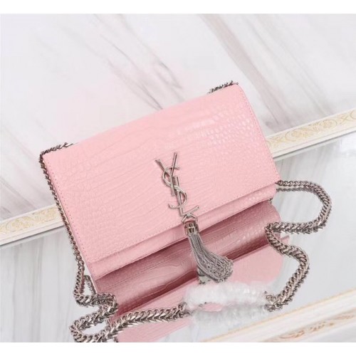 SAINT LAURENT Kate monogram medium leren schoudertas met krokodillenreliëf 9288 roze