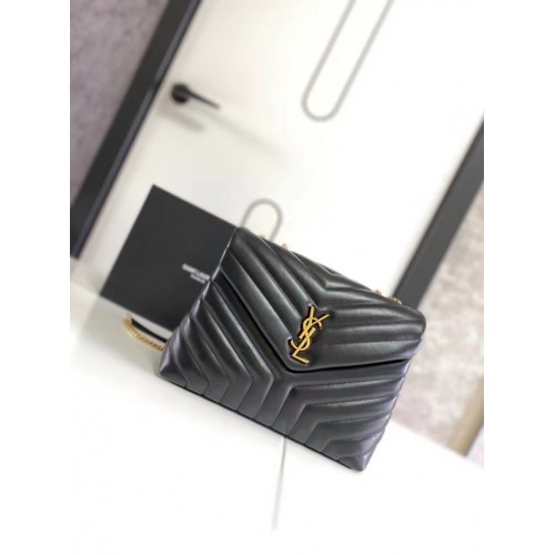 SAINT LAURENT LOULOU MEDIUM IN MATELASSE LEER 459749 zwart