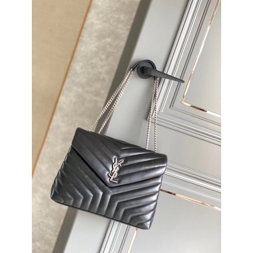 SAINT LAURENT LOULOU MEDIUM IN MATELASSE LEDER 459749 zwart&oud zilver