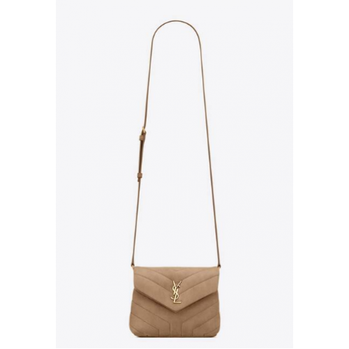 SAINT LAURENT LOULOU KLEINE KETTINGTAS VAN GEWATTEERD EN SUÈDE 4946991 TAUPE