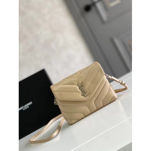 SAINT LAURENT LOULOU SMALL IN MATELASSE Y LEER 467072 IVOOR NATUURLIJK & Oud zilver