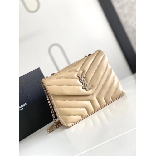 SAINT LAURENT LOULOU SMALL IN MATELASSE Y LEER 494699 IVOOR NATUURLIJK & Oud zilver