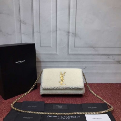 SAINT LAURENT Lamswollen doorgestikte schoudertas Y3709 wit