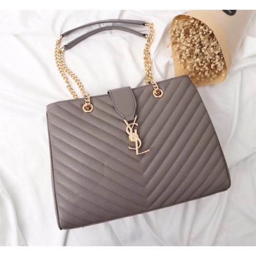 SAINT LAURENT Loulou Monogram extra grote gewatteerde leren schoudertas 26587 grijs