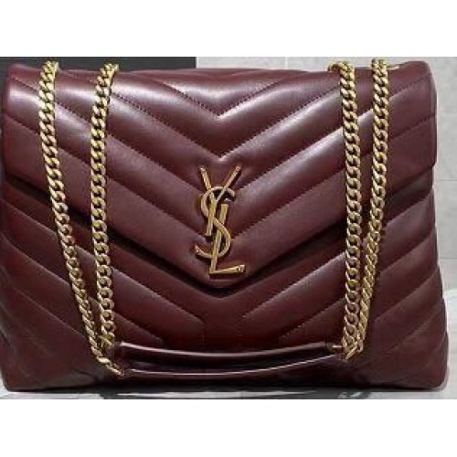 SAINT LAURENT Loulou Monogram medium gewatteerde leren schoudertas 74558 Wine Gold Hardware