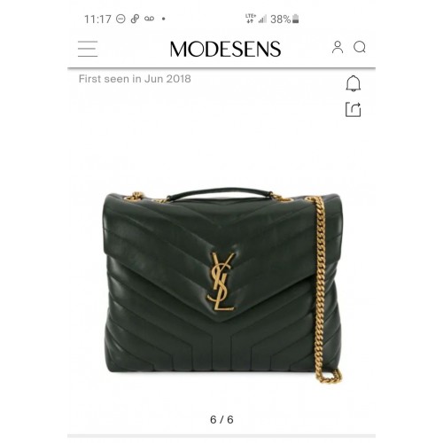 SAINT LAURENT Loulou Monogram medium gewatteerde leren schoudertas 74558 zwartachtig groen