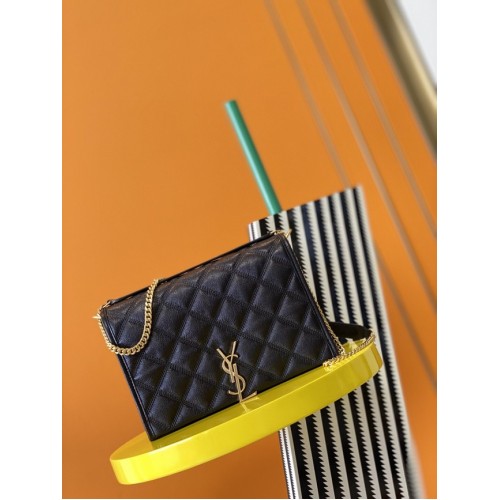 SAINT LAURENT MONOGRAM KETTINGPORTEFEUILLE IN LEER 629246 zwart