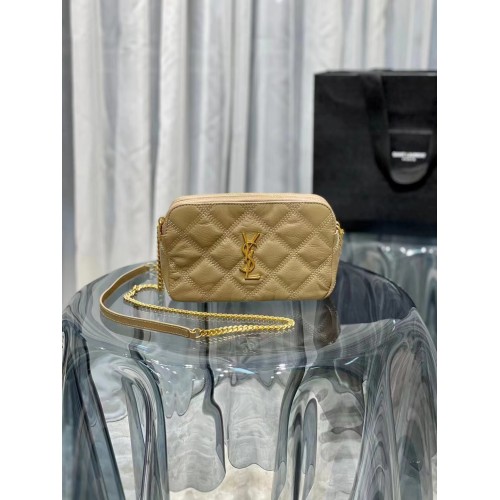 SAINT LAURENT MONOGRAM KETTINGPORTEFEUILLE IN LEER 655941 BEIGE