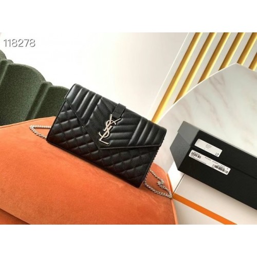 SAINT LAURENT MONOGRAM KETTINGPORTEFEUILLE IN MIX MATELASSE GRAIN DE POUDRE RELIEF LEER 620280 BLACK&SILouis VuittonER