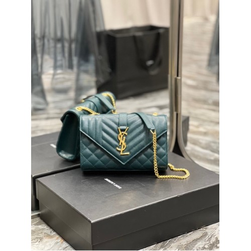 SAINT LAURENT MONOGRAM KETTINGPORTEFEUILLE IN MIX MATELASSE GRAIN DE POUDRE RELIEF LEER 620280 GROEN
