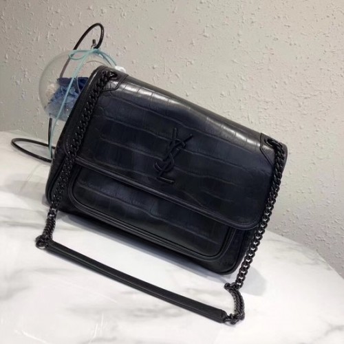 SAINT LAURENT Medium Niki Chain Bag Cabas leer met krokodillenreliëf 498894 Zwart