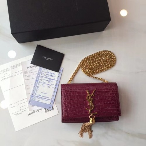 SAINT LAURENT Monogram Kate kleine leren schoudertas met krokodillenreliëf 354120 fuchsia