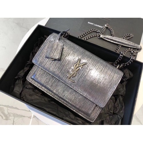 SAINT LAURENT Monogram Sunset medium Silver Wire cross-body tas 442906 Zilver