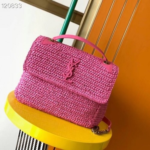 SAINT LAURENT NIKI MEDIUM KETTINGTAS IN RAFFIA 498894 Pruim