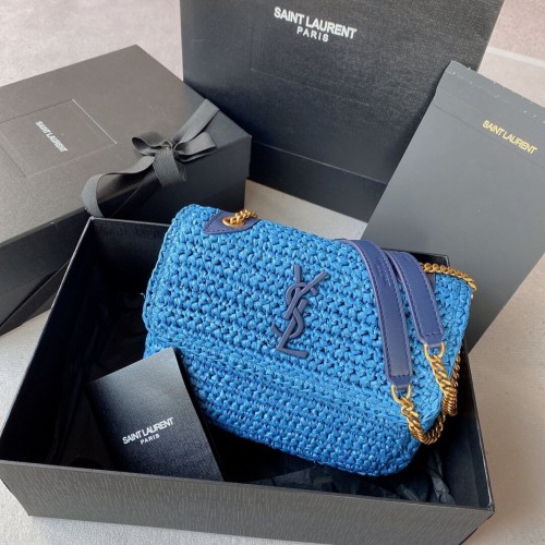 SAINT LAURENT NIKI KLEINE KETTINGTAS IN RAFFIA 498892 blauw