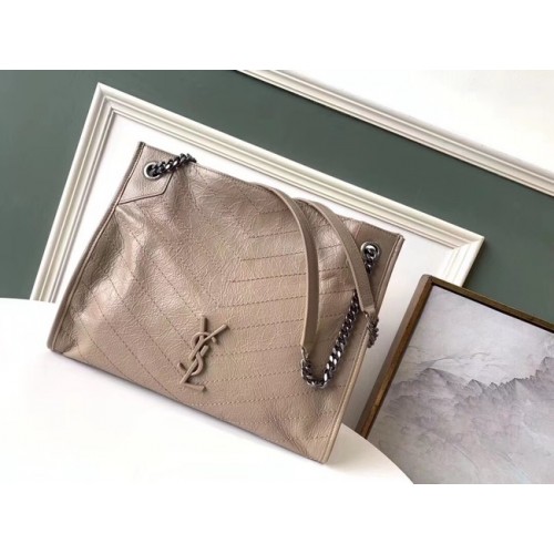 SAINT LAURENT NIKI MEDIUM BOODSCHAPPENTAS IN GEROOSTERD VINTAGE LEER 5814 Kastanje