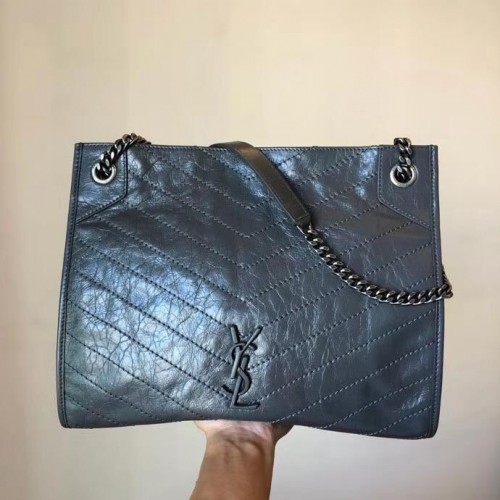 SAINT LAURENT NIKI MEDIUM SHOPPING TAS IN GEROOSTERD VINTAGE LEER 5814 Donkergrijs
