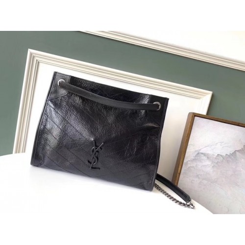 SAINT LAURENT NIKI MEDIUM BOODSCHAPPENTAS IN GEROOSTERD VINTAGE LEER 5814 zwart