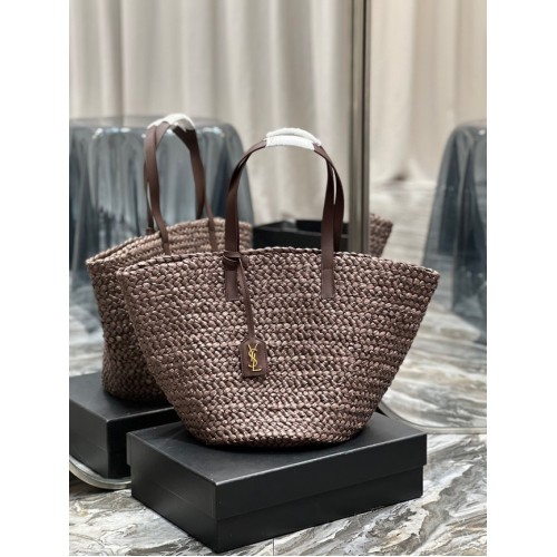 SAINT LAURENT PANIER MEDIUM TAS IN RAFFIA 693242 Koffie