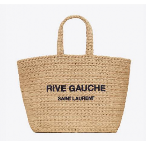 SAINT LAURENT RIVE GAUCHE SOEPELE TOTE TAS IN RAFFIA HAAK 688864 NATUREL