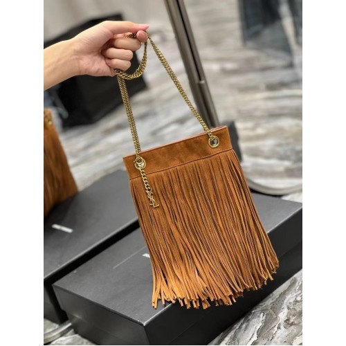 SAINT LAURENT KLEINE KETTINGTAS IN LICHT SUÈDE MET FRANJES 683378 bruin