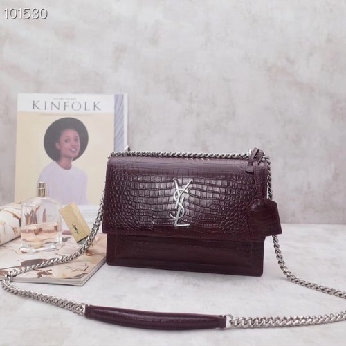 SAINT LAURENT Sunset leren schoudertas met krokodillenreliëf 442906 Bourgondië