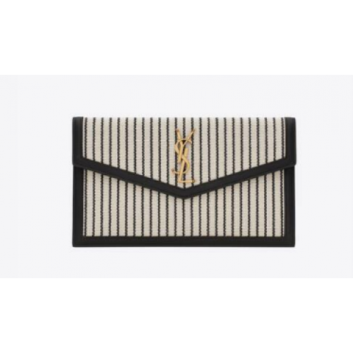 SAINT LAURENT UPTOWN TASJE VAN CANVAS EN GLAD LEER 565739 CREAM ET NOIR