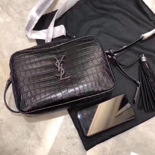 SAINT LAURENT leren schoudertas met krokodillenreliëf 505730 zwart