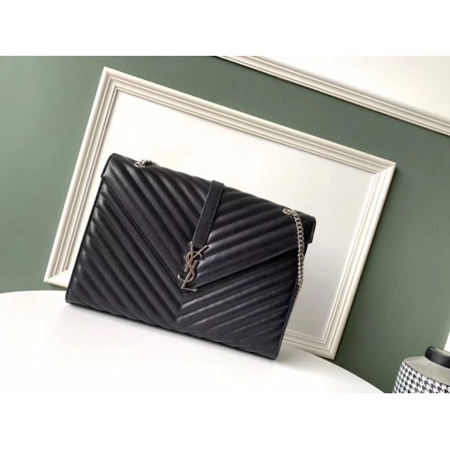 SAINT LAURENT leren schoudertas 392745 zwarte en zilverkleurige hardware