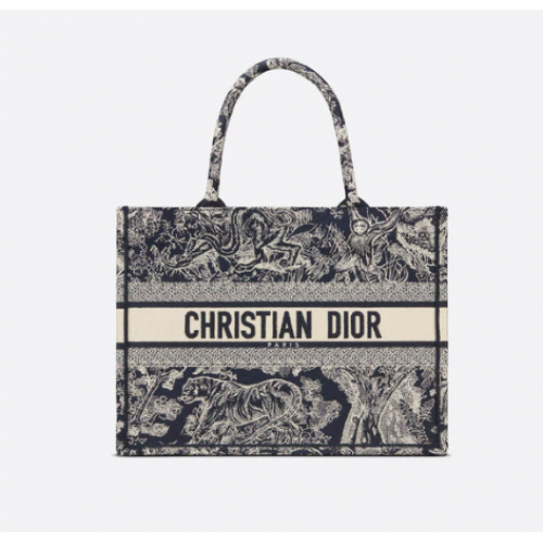KLEINE DIOR BOOK TOTE Blauw Toile de Jouy omgekeerd borduursel M1296Z
