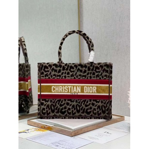 KLEINE DIOR BOOK TOTE Geborduurd C1287-2 bruine luipaardprint