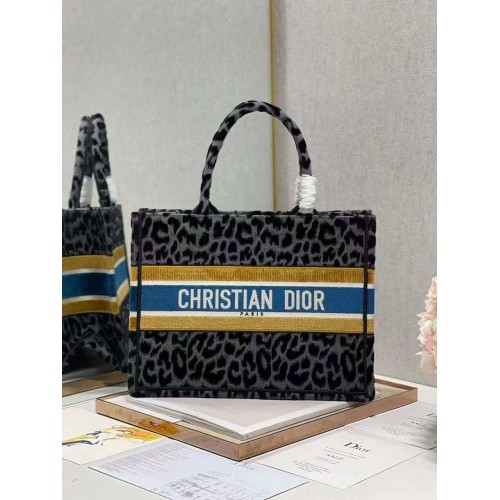 KLEINE DIOR BOOK TOTE Geborduurd C1287-4 Zwart-grijze luipaardprint