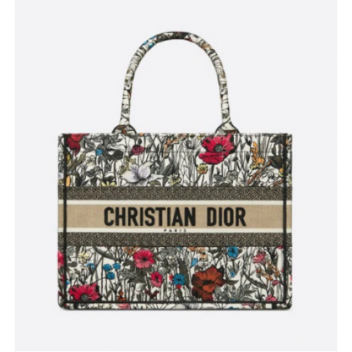 Medium DIOR BOOK TOTE Veelkleurig Mille Fleurs-borduursel M1296Z