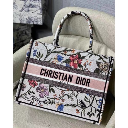 Medium DIOR BOOK TOTE Veelkleurig Mille Fleurs-borduursel M1296ZW